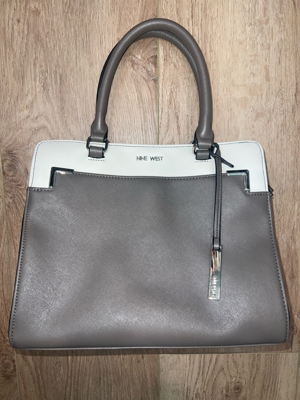 Nine West Gray and White Structured Tote